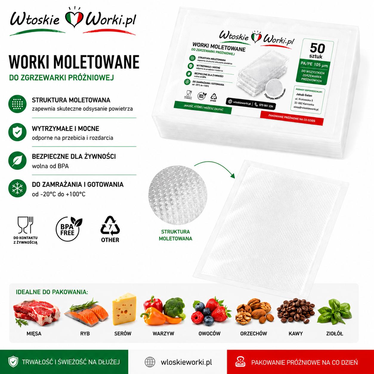 worki moletowane do pakowania prozniowego food saver