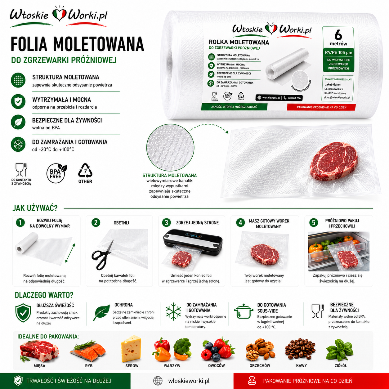folia moletowana w rolce do pakowania prozniowego